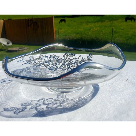 Vtge Silver City Crystal Springtime Platter Sterling Silver Overlay candy bowl - Picture 5 of 10
